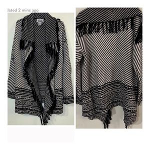 Anthony Richards. Open Front Striped Fringe Cardigan one size
